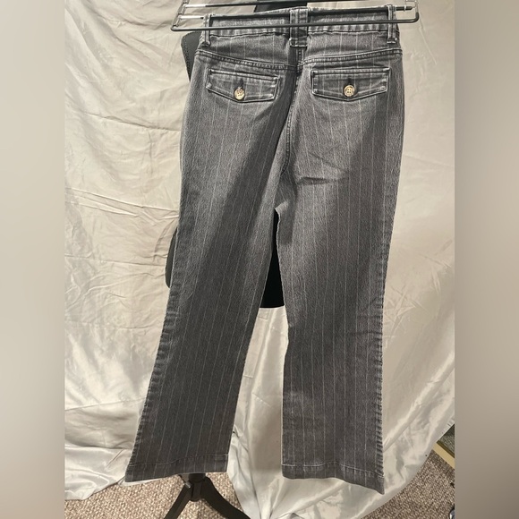 New York & Company 42nd St Trouser Pinstriped Black Flare Jeans - Picture 6 of 7